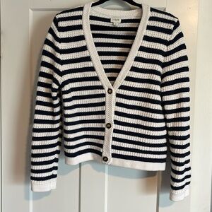 J Crew Navy /White Striped Cardigan